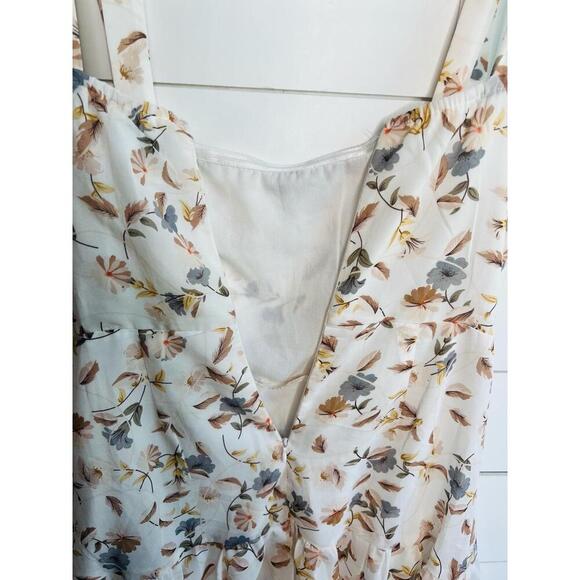 Polly Ivory Floral Print Tie Shoulder Ruffled Hem Sleeveless Mini Dress Size US6 - Picture 7 of 12